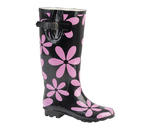 View Item Flower Print 'Passion' Wellington Boots (Black/Purple)